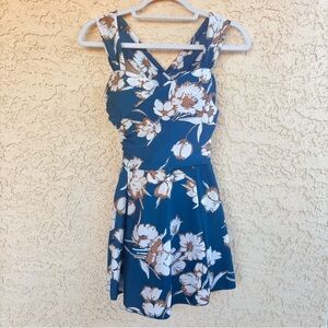 COCOPEAR Womens Small Elegant Crossover Swimdress Floral Skirted Swimsuit